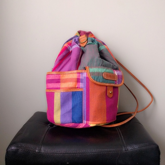 🎉HP🎉 Vintage 90s Ralph Lauren Cotton Madras Plaid Crossbody Canvas Backpack - Picture 3 of 6